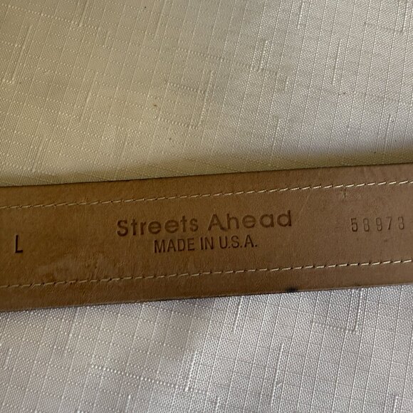 Streets Ahead Calf Hair Brown Metallic Gold Leather Belt EUC sz L - Picture 5 of 7